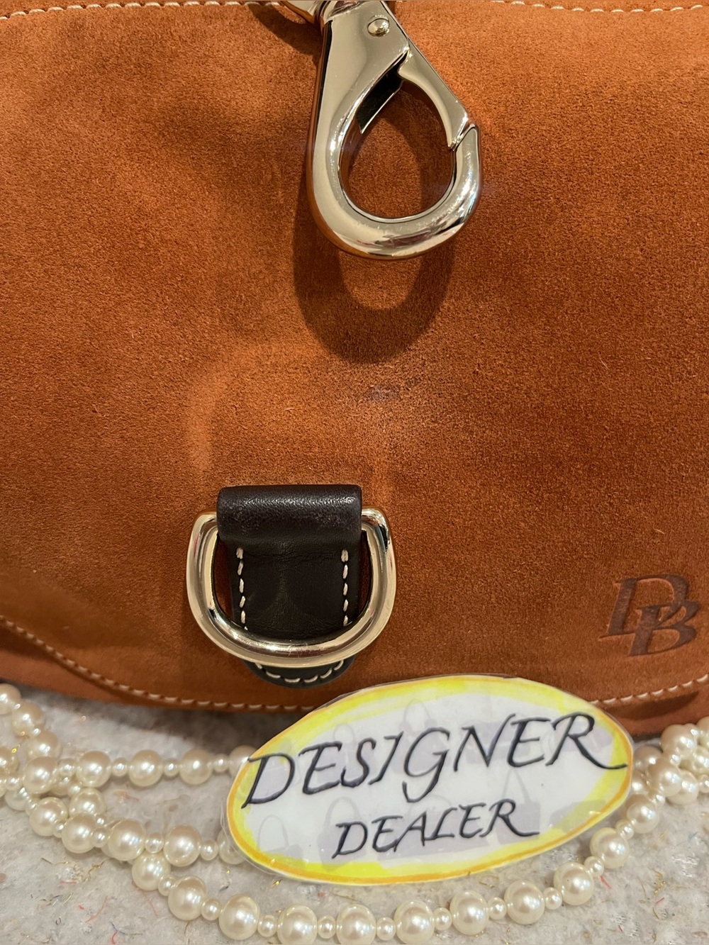 Authentic Dooney & BOURKE Suede Leather Lock Hobo Shoulder Bag Browns - Picture 4 of 12
